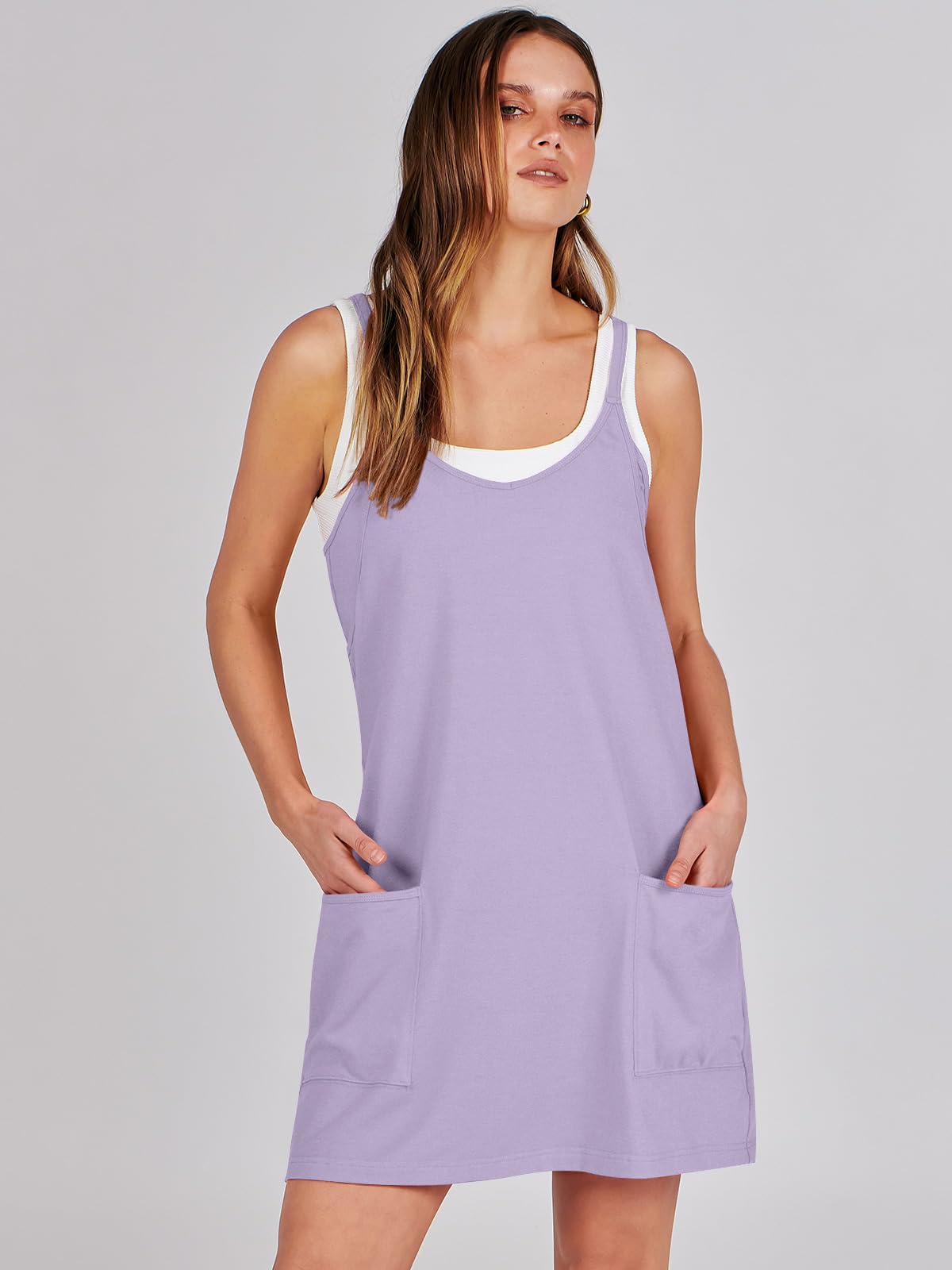 ANRABESS Women Athletic Dress Summer Tennis Workout Active Sports Mini Romper Dress Built in Shorts Travel Vacation Clothes Light Purple X-Smal