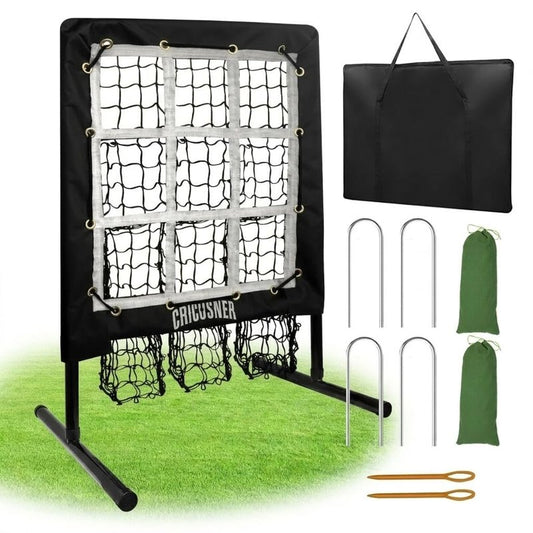 9 Hole Pitching Net, Heavy-Duty Baseball Net with Strike Zone for Pitching and Hitting, Height Adjustable Training Equipment with 9 Pocket Pitching Target for Baseball & Softball Practice