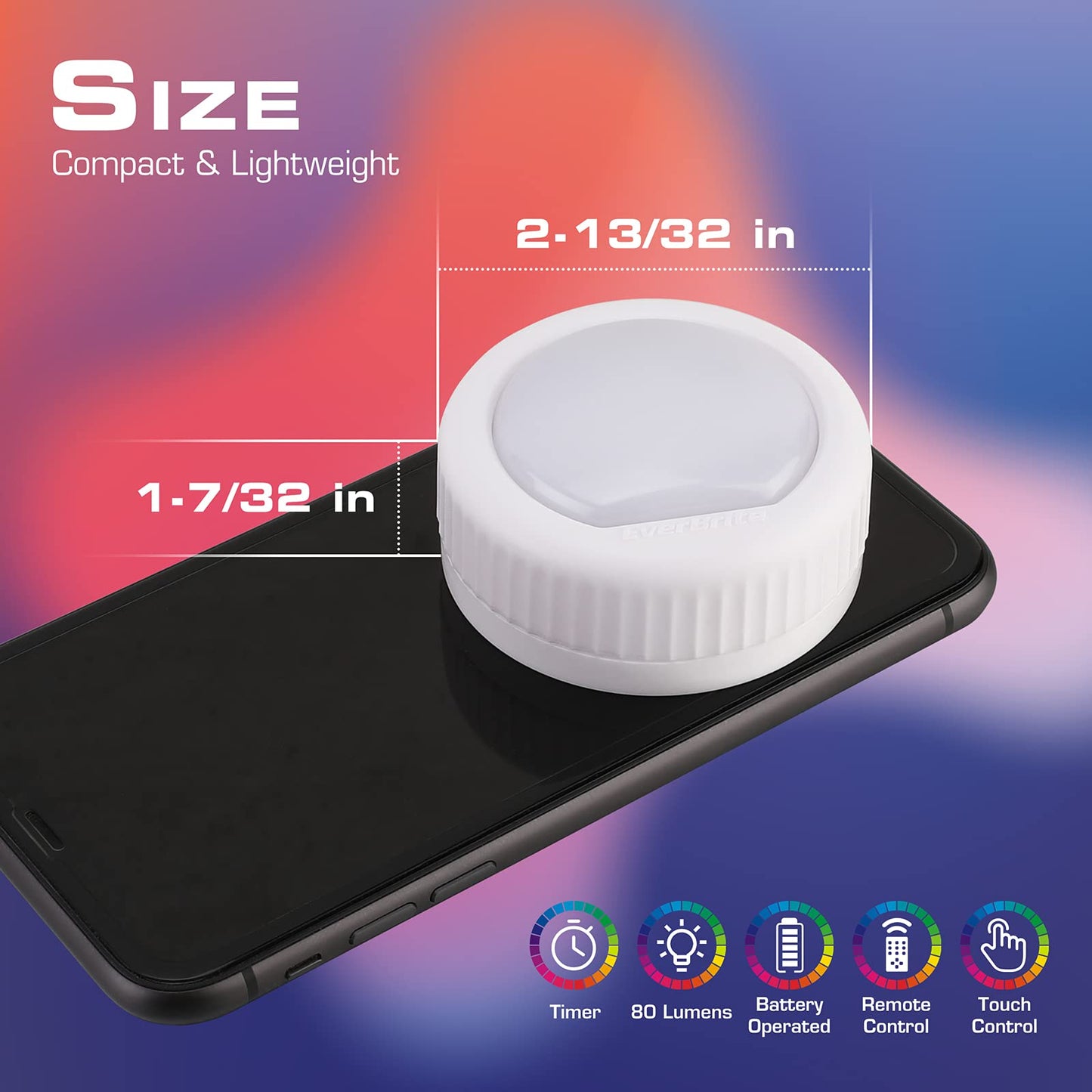EverBrite Tap Light, Push Light, LED Puck Lights with 12 RGB Colors, Wireless Touch Light Under Cabinet, 80 Lumens Night Light for Closet, Bedroom, Wall, Classroom, 9 AAA Batteries Included, 3-Pack