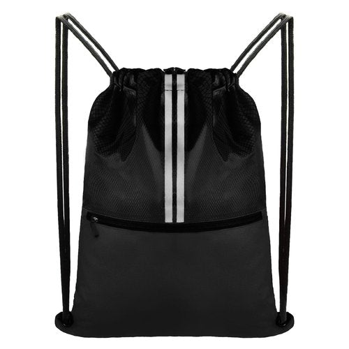 JOYNYON Drawstring Backpack Sports Gym Bag Draw String Back Bag for Men Women - Lightweight Waterproof Durable Sackpack with Zipper Pocket (Black)