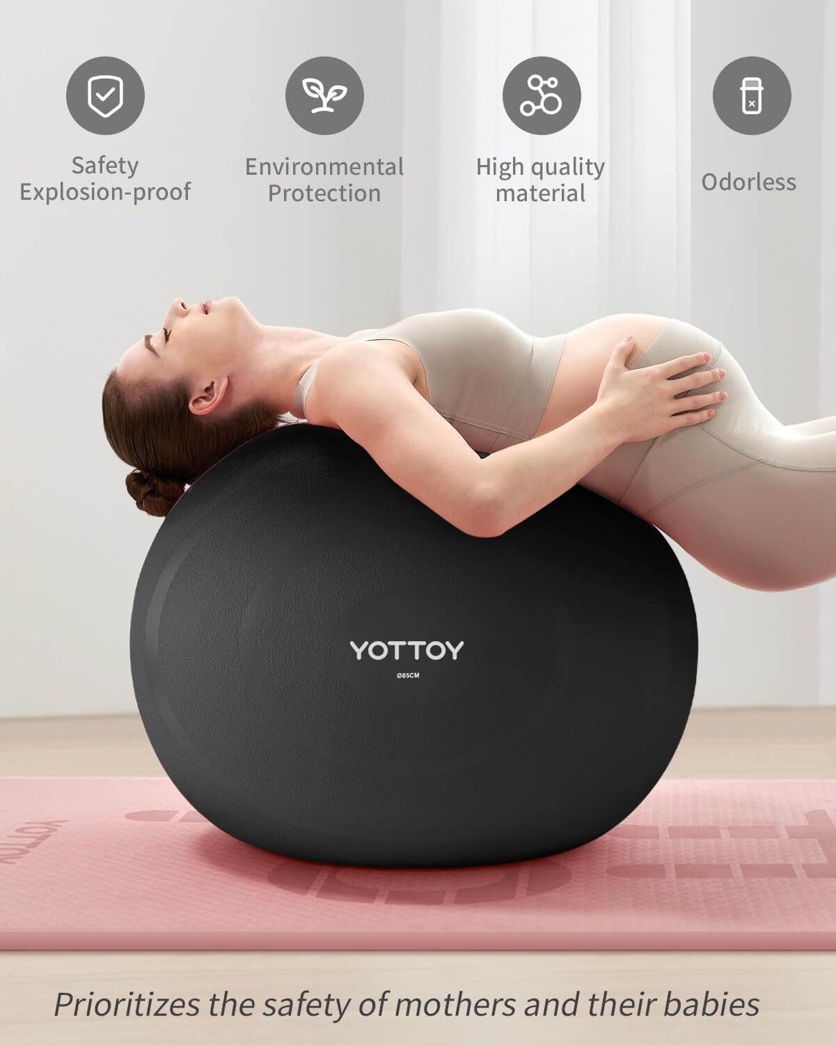 YOTTOY Anti-Burst Exercise Ball for Working Out, Yoga Ball for Pregnancy,Extra Thick Workout Ball for Physical Therapy,Fitness with Pump (Dark)