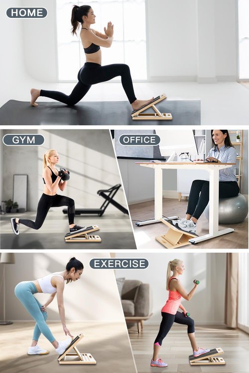 WITHSTAR Portable Wooden Slant Board for Calf Stretching Squats Calf Stretcher Pilates Adjustable Incline Board for Knees Ankle Heel Feet Leg