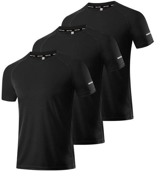 3 Packs Workout Shirts for Men - Activewear Tops Gym Shirts Dry Fit Mesh Moisture Wicking Running Fitness Short Sleeve Crewneck Sports Athletic T-Shirt Tops 3P05-Black-S