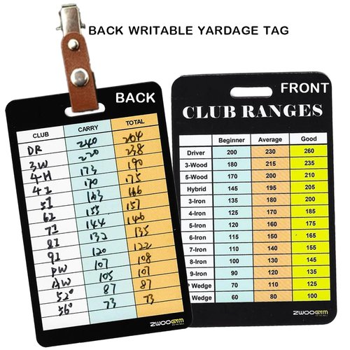 ZWOOGYM Golf Club Distance Range Cards with Holder, Back Writable Yardage Matrix Chart for Beginner to Advanced Players (Back writable, 5)