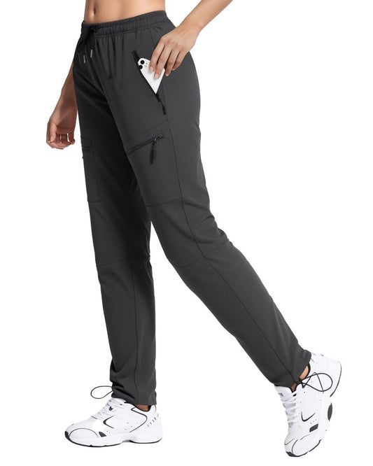 FLEFRM Hiking Pants Women Waterproof Quick Dry Insteam 29" Water Resistant Lightweight Stretch Active Cargo Pants with 5 Pockets Good for Travel, Black, L