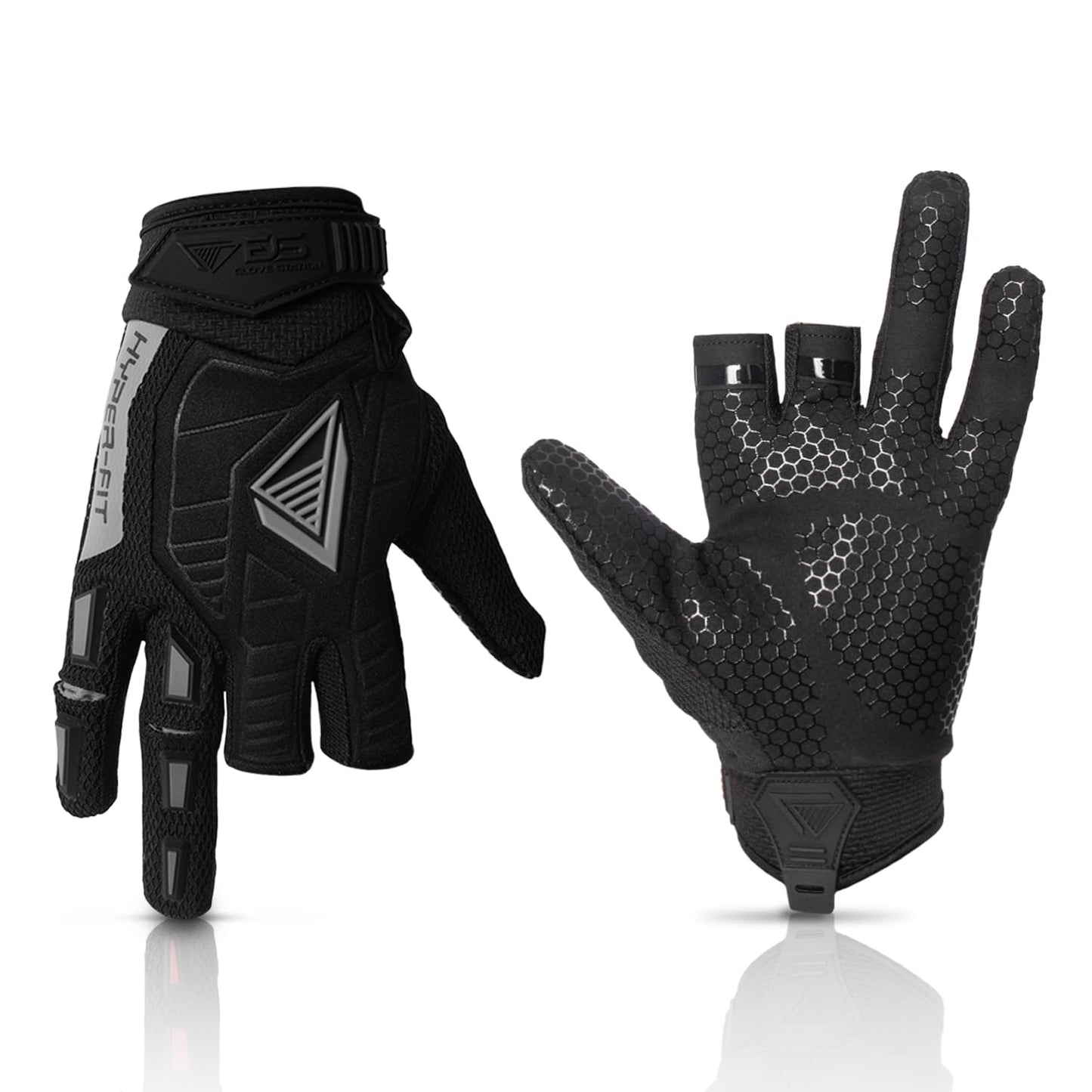 Glove Station Hyper-Fit & Work Gloves - Gray, Medium - 2 Fingerless Design Paintball & Airsoft Gear for Men with Outstanding Grip for, Hunting, & Work