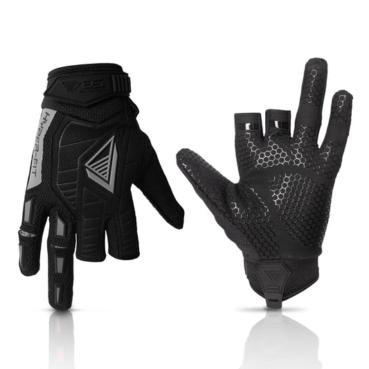 Glove Station Hyper-Fit & Work Gloves - Gray, Medium - 2 Fingerless Design Paintball & Airsoft Gear for Men with Outstanding Grip for, Hunting, & Work