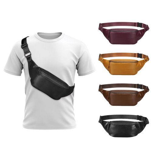 SUIKIHUM Soft Leather Fanny Pack for Women & Men, Crossbody Waist Pack with Adjustable Strap, Large Pocket, Sturdy Zippers, for Travel, Hiking, Running, Black
