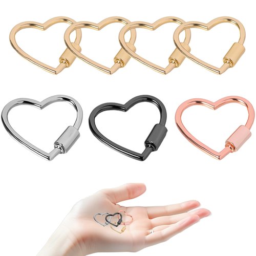 QIYUDA 7Pcs Heart Shaped Carabiner, Metal Screw Heart Keychain Clip