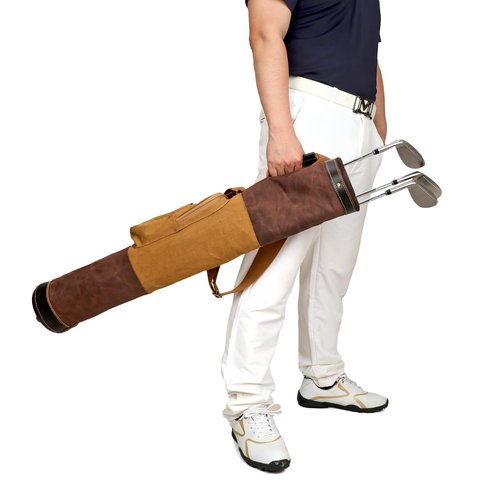 TOURBON Canvas Leather Golf Carry Bag Driving Range Mini Course Training Practice Golf Club Case