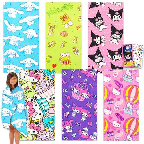 SANRIO Hello Kitty and Friends Towel Set - Bundle with 6 Hello Kitty Microfiber Bath Towels Plus More Pool, Beach and Bathroom Set
