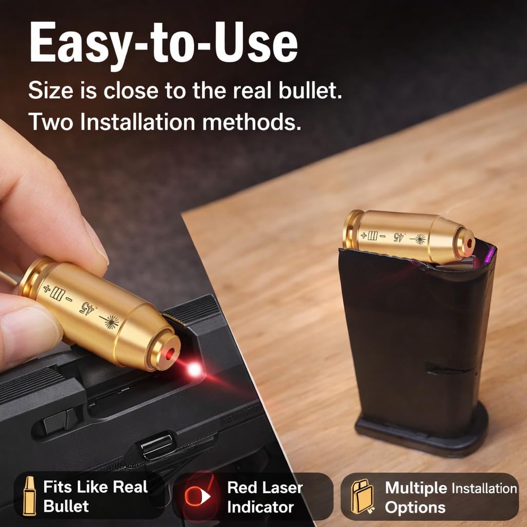 360 Tactical .45 CAL Red Dot Laser Boresighter Brass Cartridge Bore Sight Red Hunting Tool Boresight