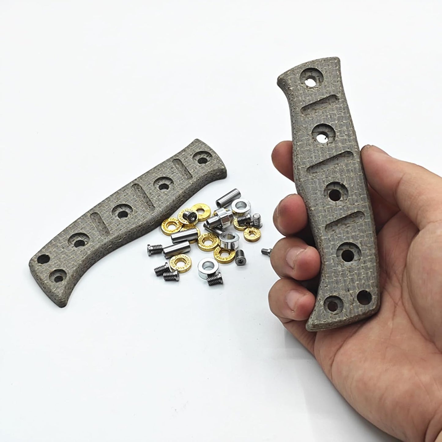 2Pcs Custom Micarta Handle Fit for Benchmade Fixed Adamas 375 Knife with Screws Sets DIY Scale Swap Repair Parts Patches Handle Replacement(Grey)