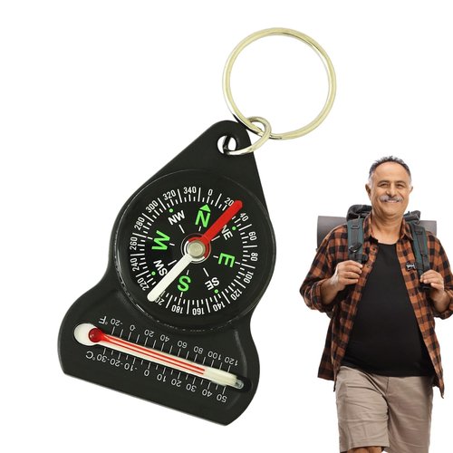 Compass Hiking Keychain - 15.5g All Compass and Thermometer Carabiner | Useful Outdoor Tool for Hiking Keyring, Camping, Backpacking, Portable Survival Gadget, Explore, Navigation Equipment