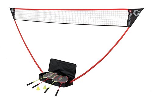 Zume Games Portable Badminton Set with Net, 4 Rackets, Shuttlecocks & Carrying Case – Outdoor Lawn Game for Backyard, Beach, or Park – Easy Setup, No Tools Required