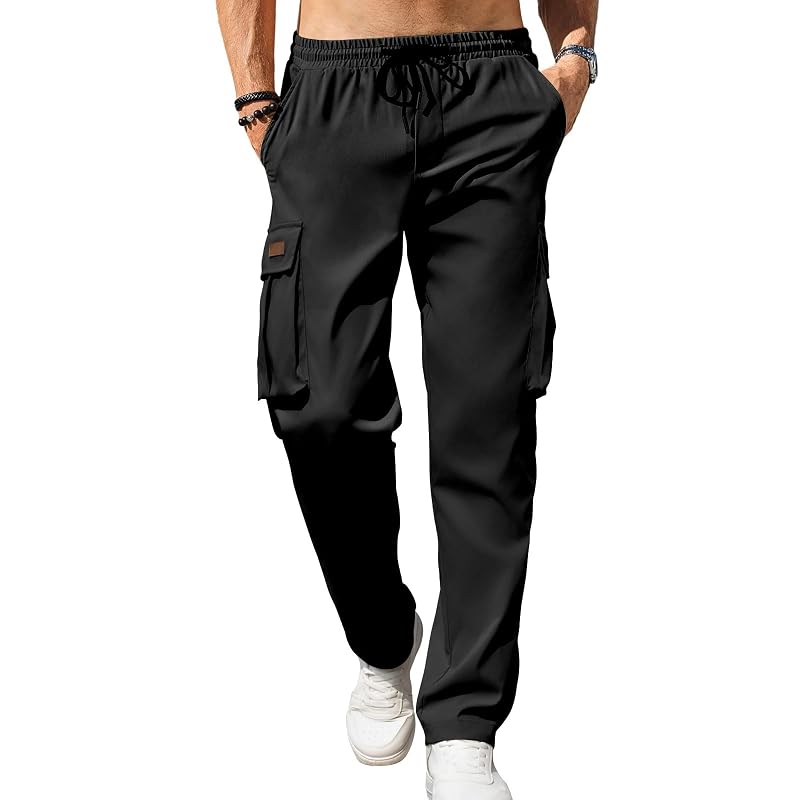 Men's Cargo Joggers with Drawstring Elastic Waist, 01-Black Small (Variation of THIS listing)
