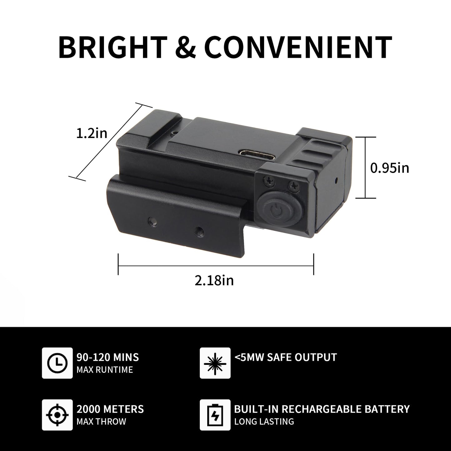 KASENTE Red Laser Sight, Low Profile Picatinny Mount Red Beam Sight, Ambidextrous Control, Class II(Power <3mW) Rechargable