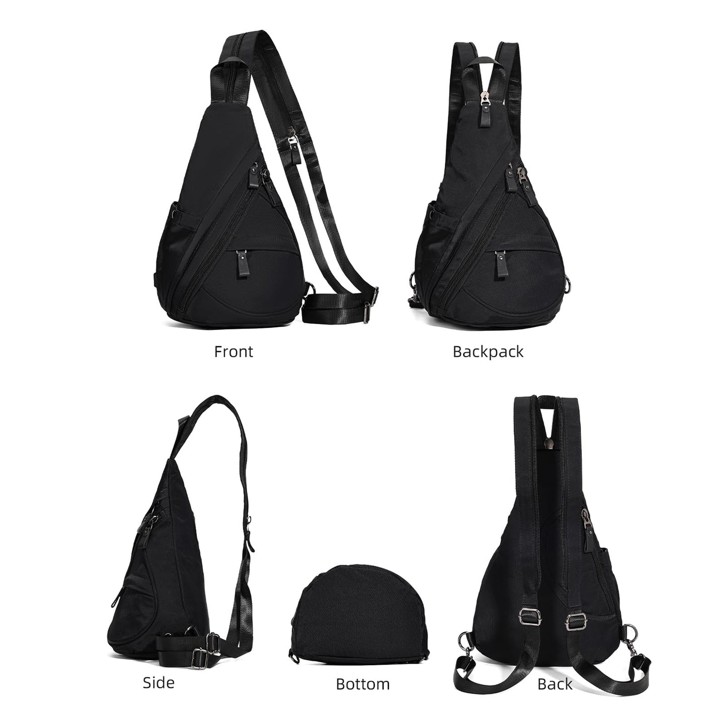 KL928 Nylon Sling Bag - Small Crossbody Backpack Shoulder Casual Daypack Multipurpose Rucksack for Men Women(Black)