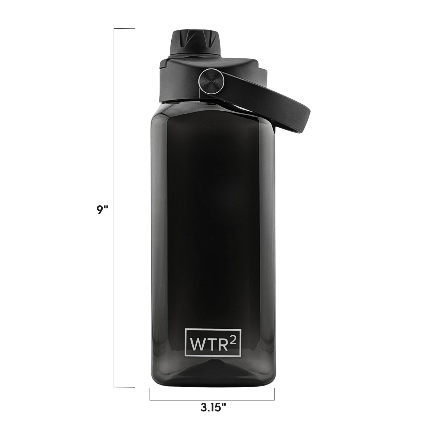 WTR² 32oz Square Water Bottle, Transparent Black, Leakproof Lid, BPA/BPS-Free Tritan, Lightweight & Impact Resistant for Work, Gym & Everyday Use