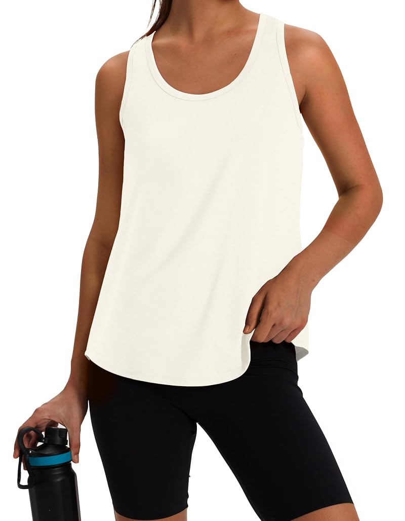 WIHOLL Women's Workout Tank Tops - Sleeveless Racerback Gym Yoga Running - Cream, Size M