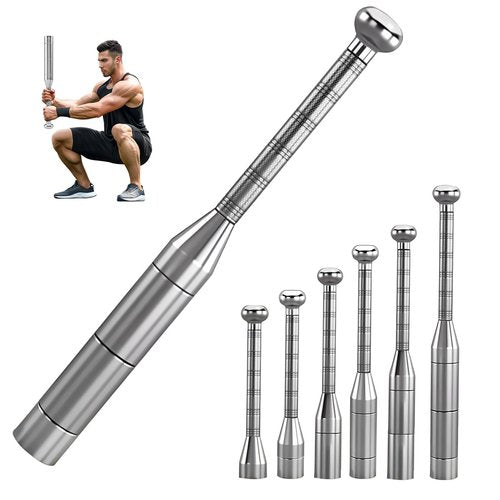 Motion Space Adjustable Macebell Clubbell for Strength Training, 6-in-1 Premium Steel for Full Body, Muscles, Shoulder, Grips & Forearms Workouts (6.5/9/11/13/15/17.5LBs)-Silver