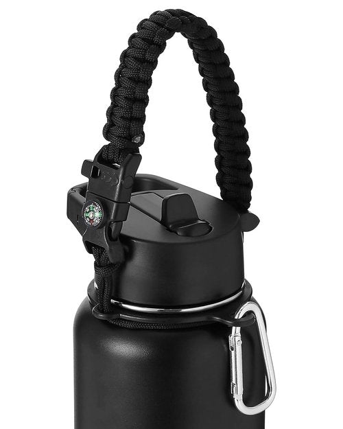 IRON °FLASK Paracord Handle - Fits Wide Mouth Water Bottles - Durable Carrier, Secure Accessories, Survival Strap Cord, Safety Ring, and Carabiner - Seven Core Paracord Bracelet