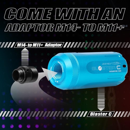 ACETECH Airsoft Pistol/Riffle Tracer Unit Brighter C/Blaster C 14mm CCW Negative Thread M14- to M11+ Adaptor Glow in The Dark Green/Gel BBS LED Beam/Flare Lighting Effect (Blaster C - Flare, Black)
