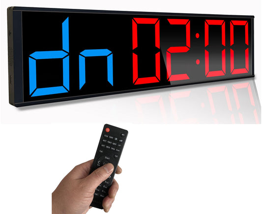 ETEBRG 26'' Huge Home Gym Interval Workout Timers, Digital Wall Clock, with Countdown, Stopwatch, 7-Color Light, 8-Alarms, Calendar/Temperature Display, for HIIT/Tabata/FGB/EMOM (Blue & Red)