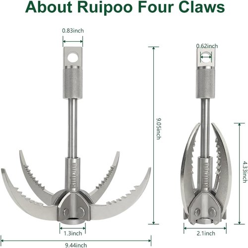 Grappling Hook Folding 4-Claw Multifunctional Stainless Steel Hook for Outdoor Camping Hiking Tree Rock Mountain Climbing