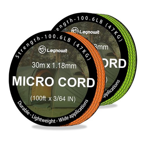 Legnowit Micro Paracord, 2 Pack 1.18mm x 100ft Thin Mini Utility Braided Small Paracord for Crafting, DIY Project, Camping and More