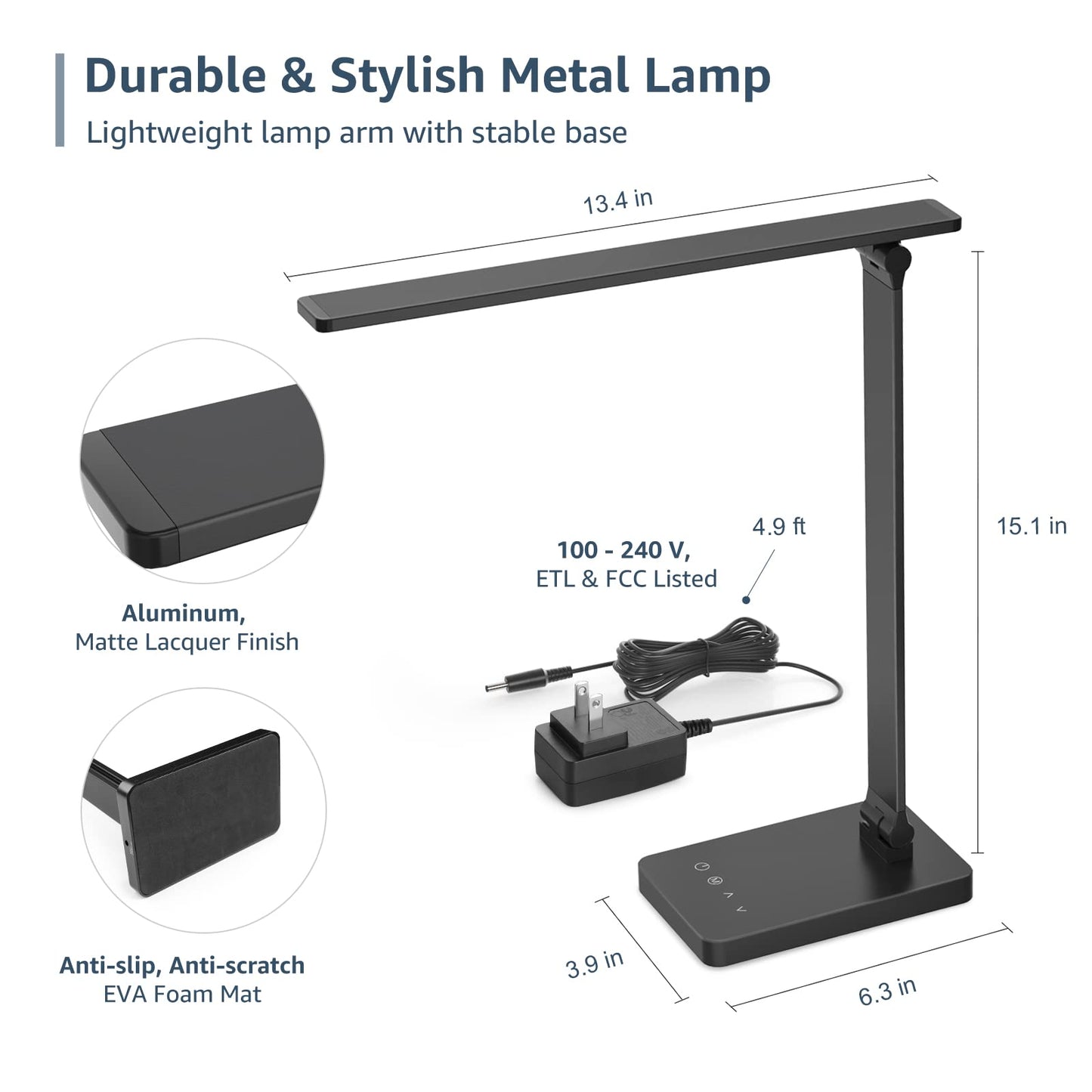 Lepro LED Desk Lamp for Home Office, 9.5W 750LM Touch Desk Light, Black