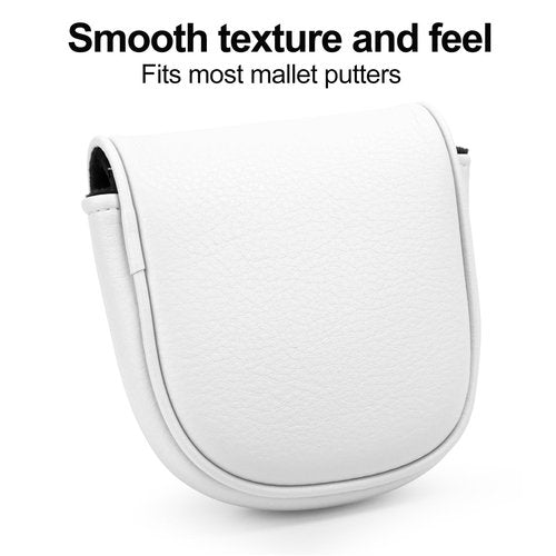 Golf Mallet Putter Cover for DF3 Center Shafted Putter Head Cover Mallet Putter Headcover Magnetic Synthetic Leather Mallet Putter Cover Club Protective Case for Men Women (White)
