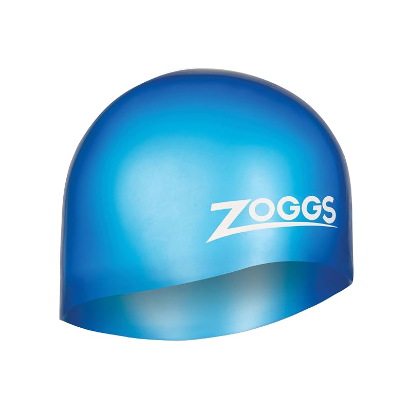 Zoggs Easy-Fit Silicone Swimming Cap - Hydrodynamic, Non-Slip for Long Hair, Blue, One Size