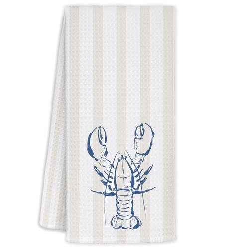 WUCHJ Lobster Beach Kitchen Towels, Nautical Coastal Striped Hand Towels for Bathroom, Beige Summer Beach Decorative Dish Tea Towels, Crawfish Boil Party Supplies, 16x24 Inch