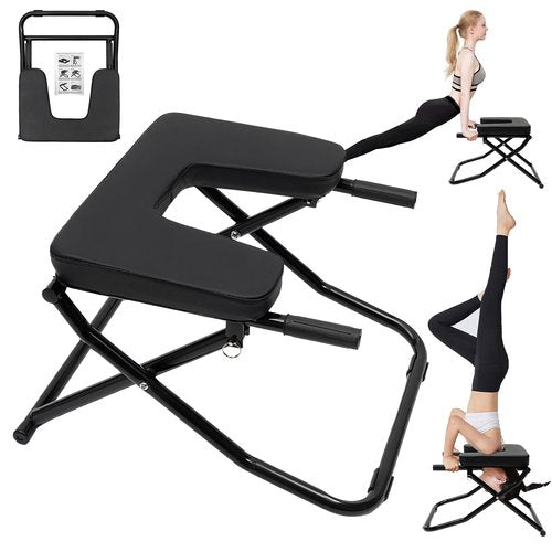 LYNICESHOP Yoga Headstand Bench, Inversion Chair for Headstand & Shoulderstand, Foldable Yoga Trainer for Balance & Strength, 330 lbs Capacity, Portable Home Gym Equipment (Black)