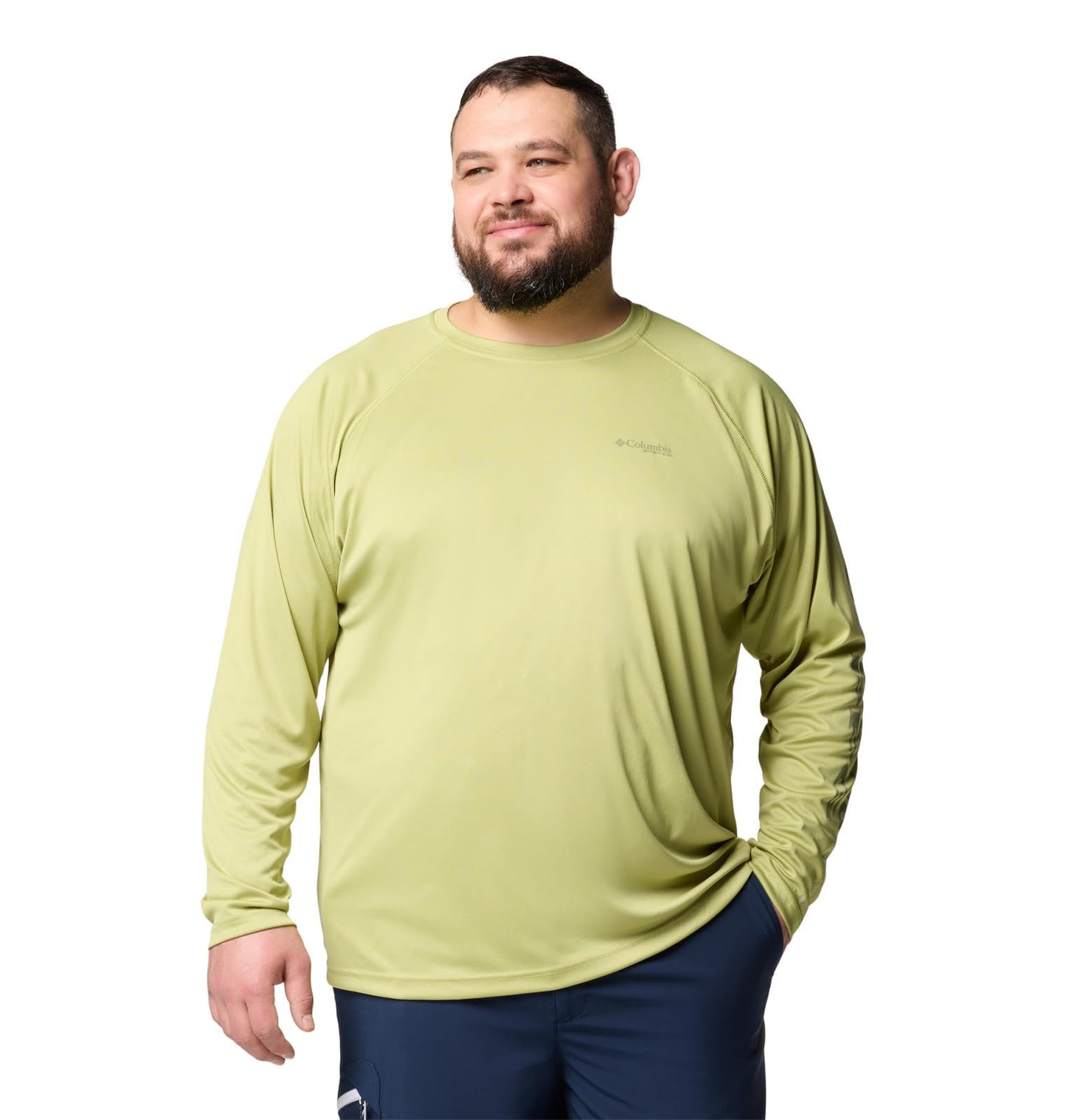 Columbia Men's PFG Terminal Tackle Long Sleeve Fishing Shirt, Pear/Cypress Logo, 3X Tall