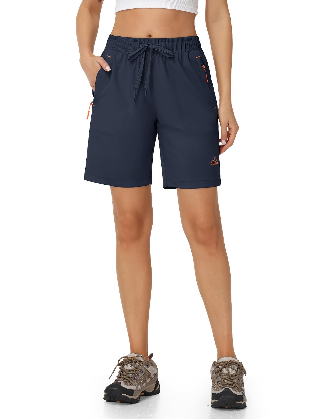 Rdruko Women's Hiking Shorts 8" Quick Dry Lightweight Water Resistant Outdoor Travel Shorts with Pockets, Navy Blue, XL