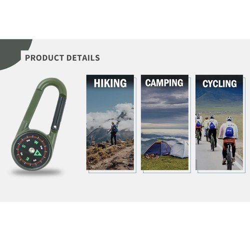 Compass Pocket Double-Sided Compass Carabiner Keychain Portable Outdoor Camping (Army Green)
