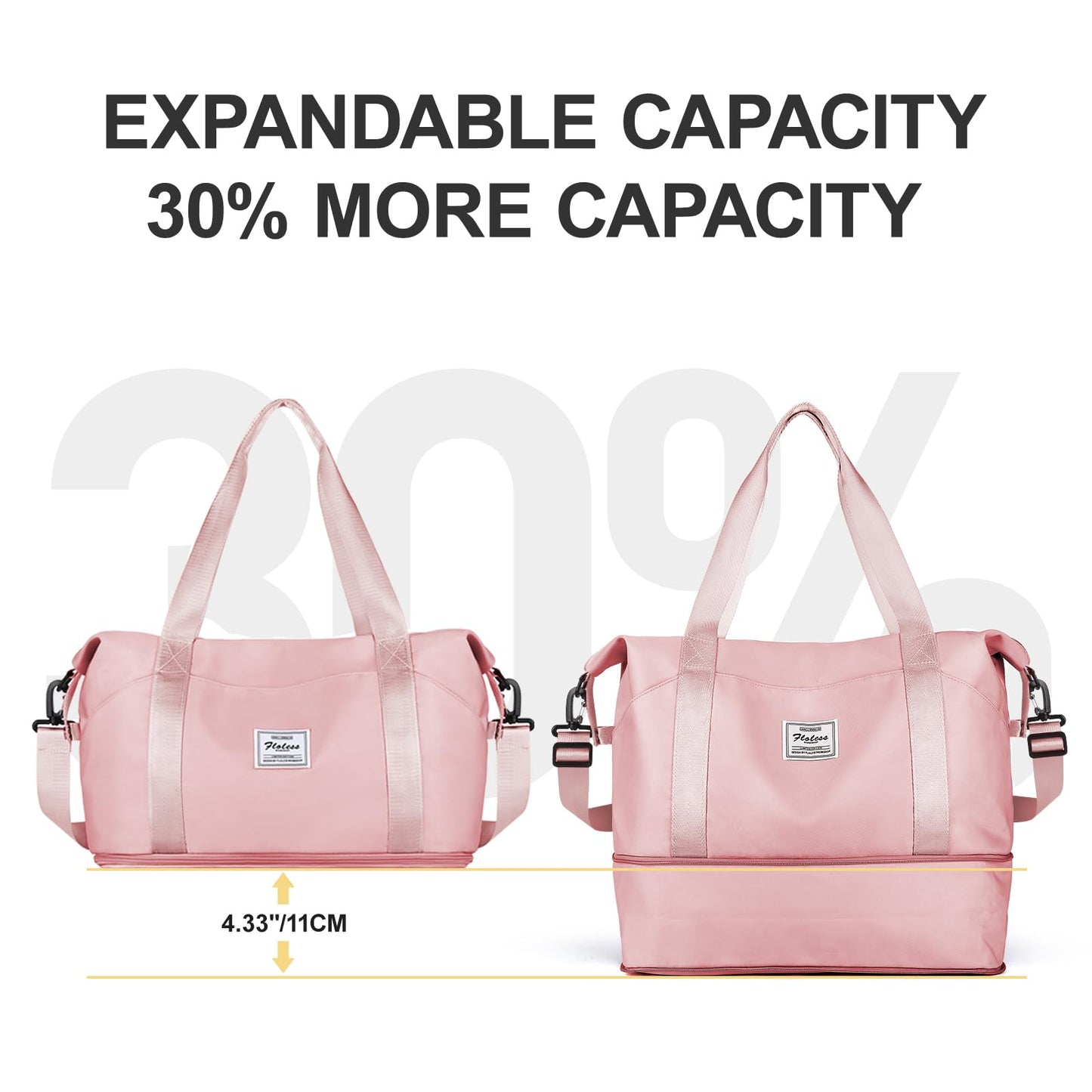 Travel Tote Bag, Spirit Airlines Personal Item Bag 18x14x8 Waterproof Expandable Duffel Gym Tote Bag, Carry On Overnight Bags for Women with Trolley Sleeve Wet Pocket,travel duffel bags,Pink