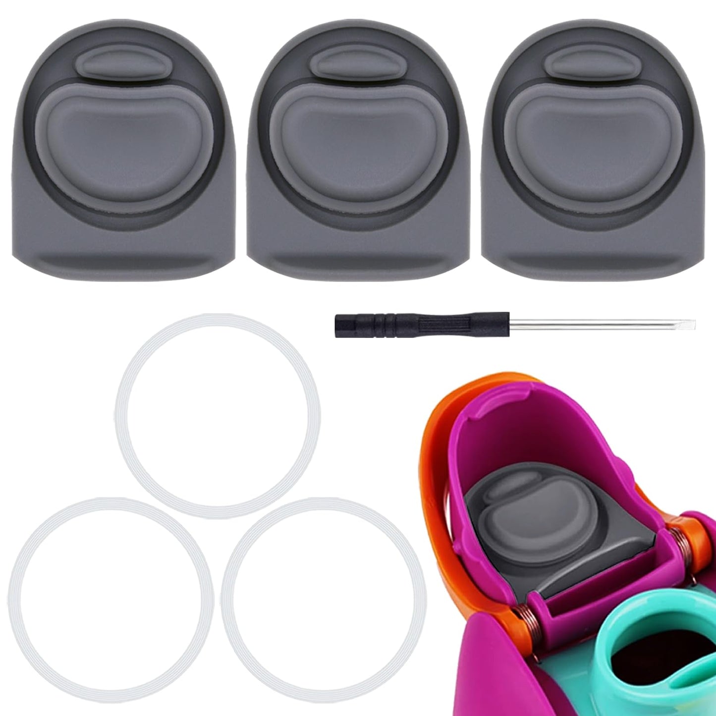 BMSQOFD 3 Sets Replacement Stopper and O Ring Gasket Compatible with Owala FreeSip 24oz 32oz,Water Bottle Lid Insert Cap Rubber Seal Parts for Owala 16/19/24/32/40oz Mouth Piece Accessories