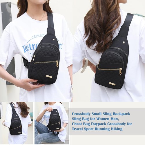 Crossbody Small Sling Backpack Sling Bag for Women Men, Chest Bag Daypack Crossbody for Travel Sport Running Hiking (Black)