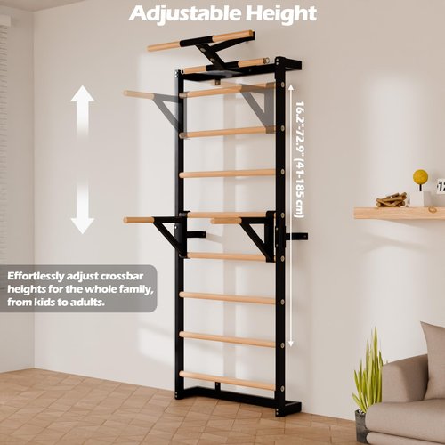 Gsskny Adjustable Dip Bar Attachment for Swedish Ladder | Non-Slip Double-Bar Handles | Heavy Duty Parallel Bars | Quick-Install Dip Bars Height & Width Adjustable, 330lb Capacity