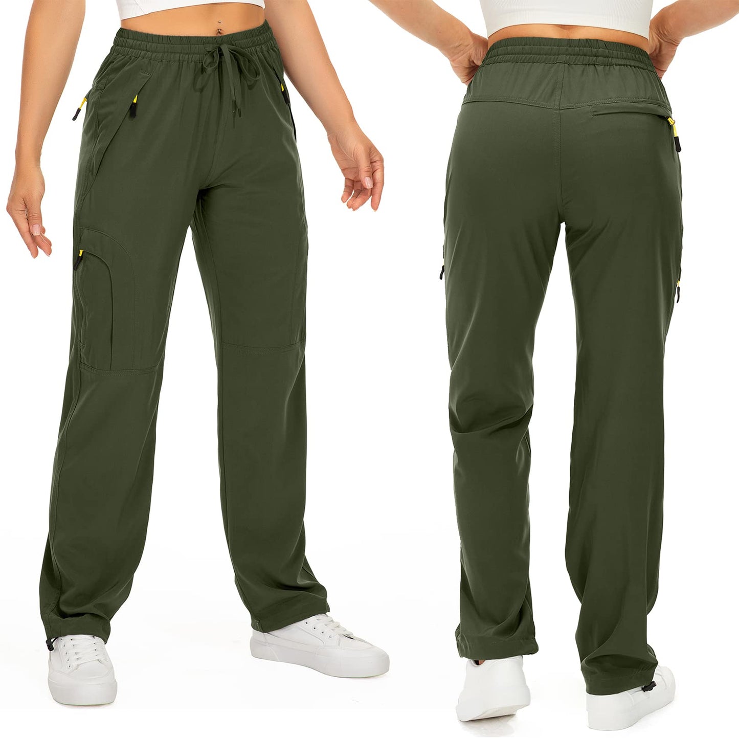 Womens Hiking Pants Quick Dry UPF 50 Lightweight Travel Golf Cargo Safari Pants Zipper Pockets,6608,Army,Petite XS