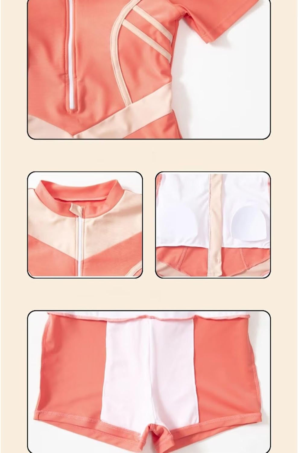 JadeRich Teen Girls One Piece Sporty Swim Dress Short Sleeve Zipper Front Rash Guard Skirted Swimsuit with Built-in Shorts