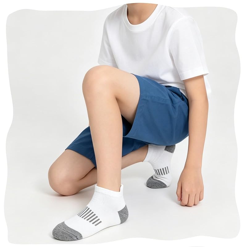 Bemeol Kids Socks 12 Pairs Ankle Socks for Boys 5-14 Years Black, White, Grey - 3 Sizes