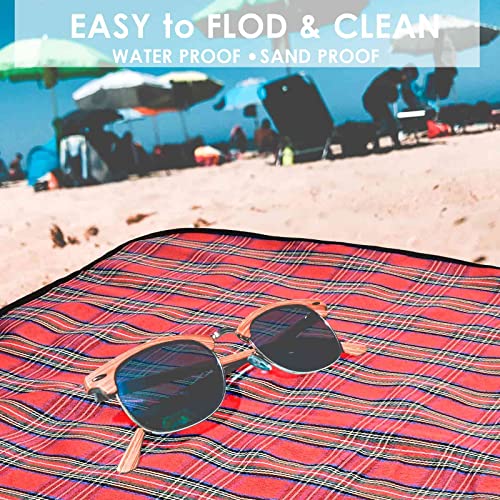 Red Picnic Beach Blanket 99x60in Waterproof Sandproof Outdoor Mat for Camping & Family