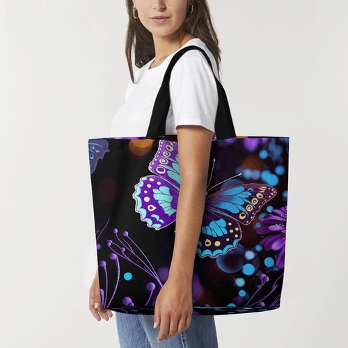 BWQJKUO A Gym Artifact, The Canvas Purple Butterfly And Flowers Printed Yoga Storage Bag Is Durable, Wear-resistant And Does Not Strangle Shoulders. It Is Suitable for Both Men And Women