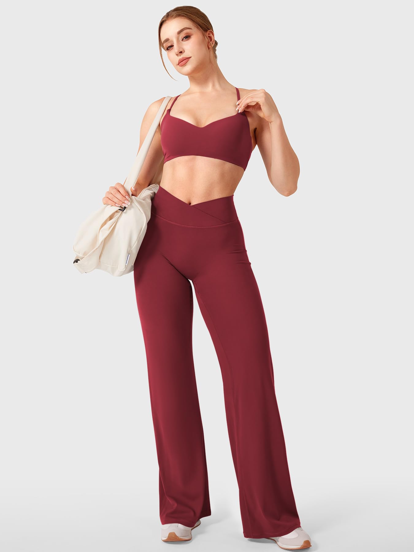 YEOREO Ease Straight Leg Leggings for Women No Front Seam Workout Leggings 31.5" Crossover High Waist Soft Yoga Pants Anchor Red L