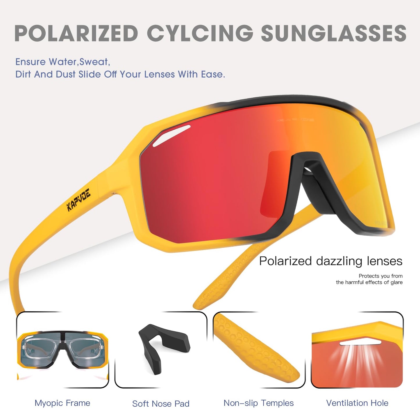 KAPVOE Polarized Cycling Glasses Sports Sunglasses, UV400 Running Fishing Baseball Glasses for Men Women K62