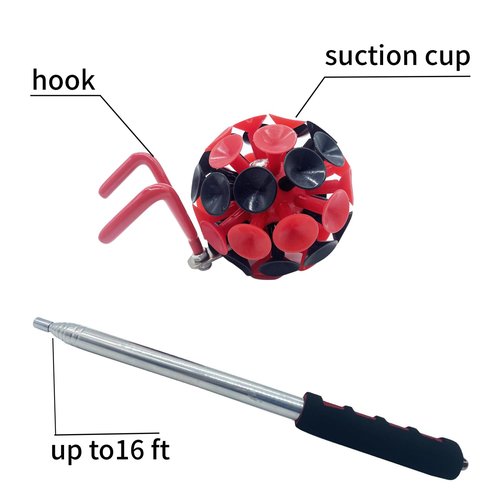 ishenkea 2 in 1 Disc Golf Retriever，16 Ft Disc Retriever Disc Golf，Extendable Disc Golf Retriever Pole with Suction Cup and Hook to Retrieve Discs in Water, Trees, Rocks, Bushes